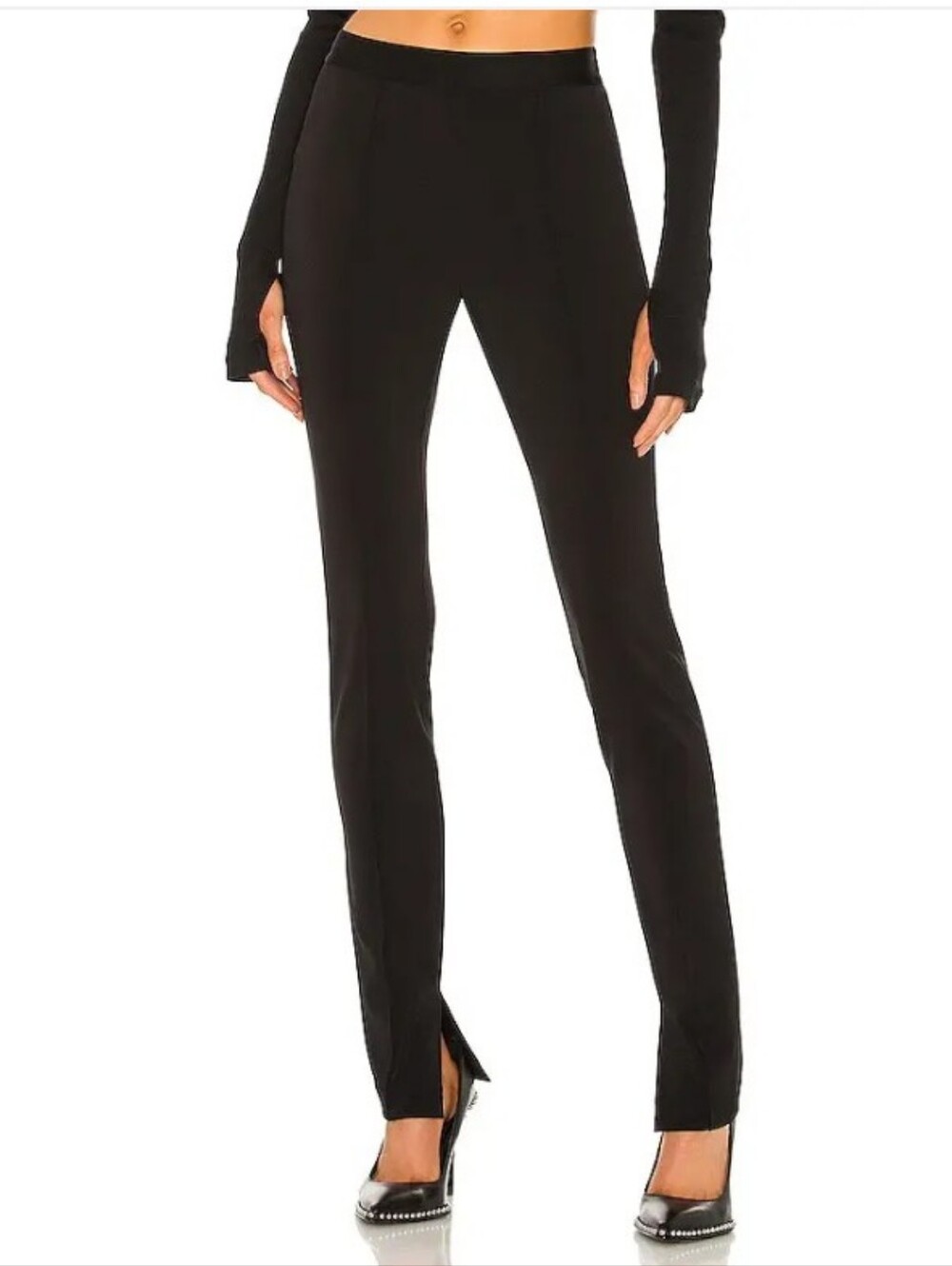 Helmut Lang High Rise Stretch Leggings Split Hem Pull On Black
